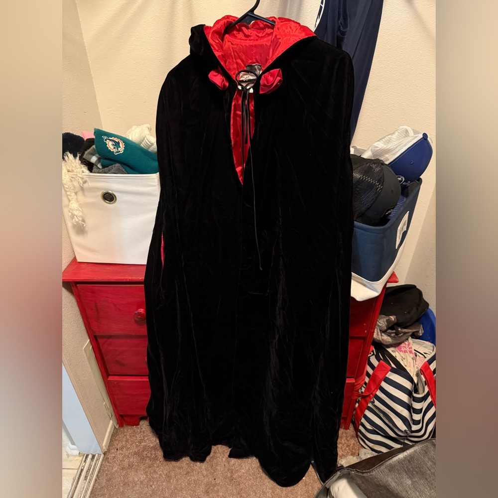 Fredrick’s of Hollywood black velvet and red satin cape costume